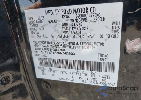 2006 Ford F-150 Fx4/Lariat/Xl/Xlt из США, поврежденный, VIN 1FTVX14586NA83993